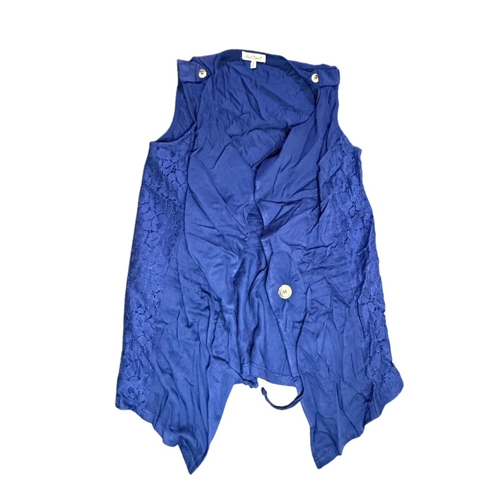 Red Camel Blue Vest Sleeveless‎ Lace Trim Button Down S